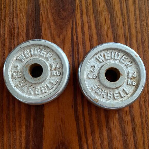 Set Of 2 3# Vintage Weider Barbell Dumbell Iron Weight Plates 1” Standard 3 LB - Picture 1 of 5